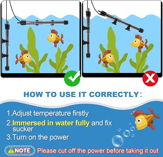 Dreyoo 2 Set 300W Submersible Aquarium Heater, Adjustable Aquarium Fish Tank Heater with 4 Thermometers Stickers and Suckers, Adjustable Knob Thermostat for Marine Saltwater and Freshwater