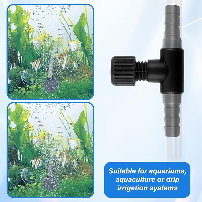 Psyqtsuary Aquarium Air Valve, 10 Pcs Aquarium Air Pump Control Valves T Shaped Single Way Plastic Air Flow Control Regulator Aquarium Air Pump Accessories for Fish Tank 3/16" ID Tubing (Black)