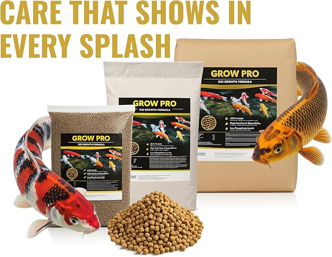 HALF OFF PONDS Grow Pro Koi Fish Food - 10 lb Floating Pellets, 5mm Size - Goldfish Food for Ponds - 40% Protein with Fish Meal & Probiotics - Designed for Rapid Growth & High Digestibility
