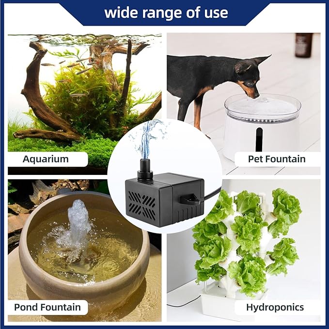 80GPH 5W Small Water Pump for Fountains: Low Noise, Compact, and Convenient Design for Small aquariums, fish tanks, pet water dispensers, desktop fountains, and other similar equipment