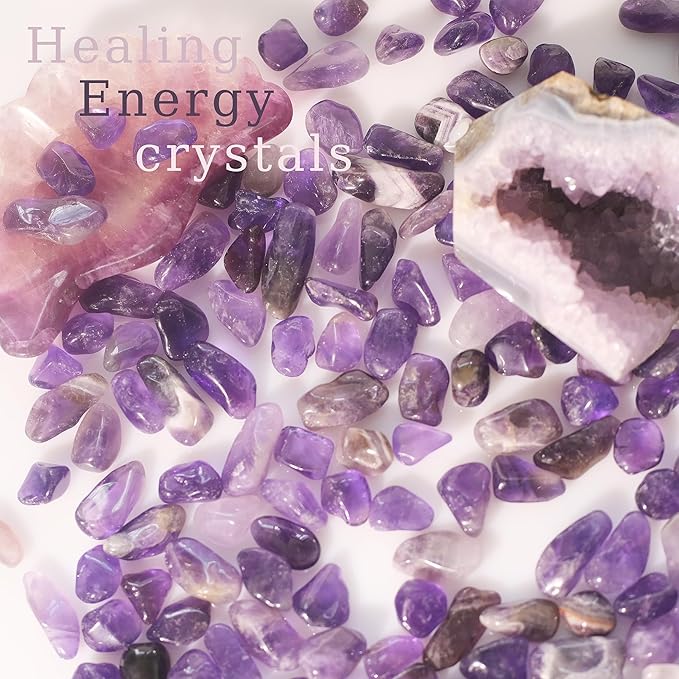 Polished Amethyst Crystal Chips Bulk Tumbled Healing Gemstone Chips Bulk, DIY, Vase Filler, Succulent Pebbles, Potting Mix Soil, Garden Decor, Aquarium Gravel & Fish Tank Rocks (Chevron Amethyst, 2lb)