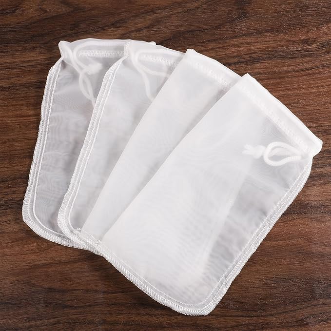 4 Pack Aquarium Media Bag, 180 μm Extra Fine Media Filter Bag Aquarium Reusable Drawstring Mesh Filter Bags for Very Fine Resins Filteraquariums Filters Impurities(7.5"*3.6")