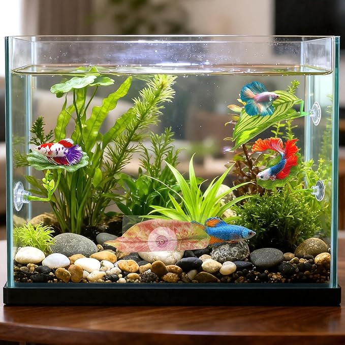 Ouligay 5 Pack Betta Fish Hammock Soft Betta Leaf Hammock for Aquarium Acrylic Plastic Plants Practical Resting Spot Beta Fish Tank Decoration for Sleeping Resting Hiding Playing, with Suction Cup