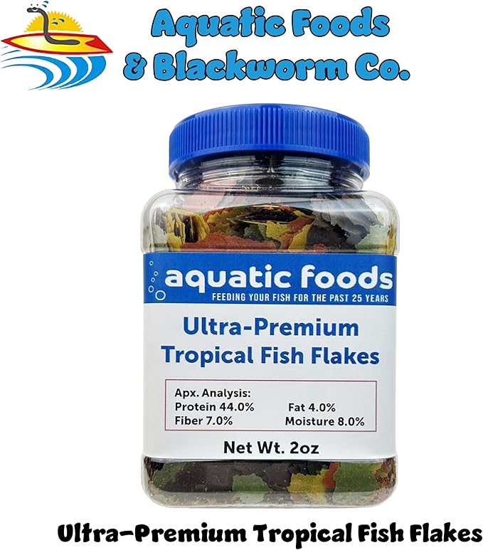 Ultra-Premium 8-Type Special Blend of Tropical Fish Flakes for Discus, Cichlids, Angel Fish, Guppies. Tetras, All Tropicals. AF Flakes…2oz Small Jar