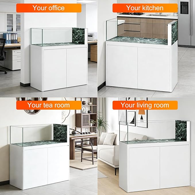 55 Gallon Glass Fish Tank, Pearl White Fish Tank All in one Aquarium, Green Marble Rock Slab Base, Large Fish Tank Composed of Glass and Aluminum Alloy