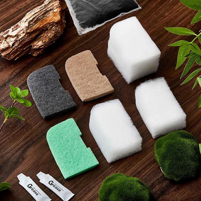 Threlaco 56 Pcs Aquarium Filter Media Compatible with Fluval 306/307/406/407, 36 Ammonia Phosphate & Nitrite Remover Pads, 6 Activated Carbon, 12 Polishing Pads, 2 Silicone Lubricant