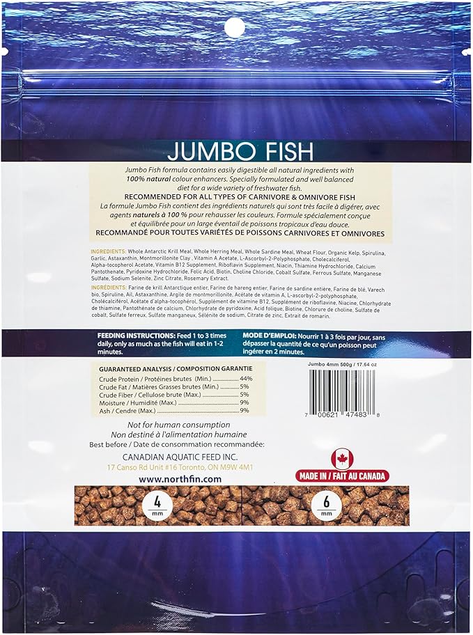 Northfin Fish Food Jumbo Formula Slow Sinking Pellets (4mm 500g)