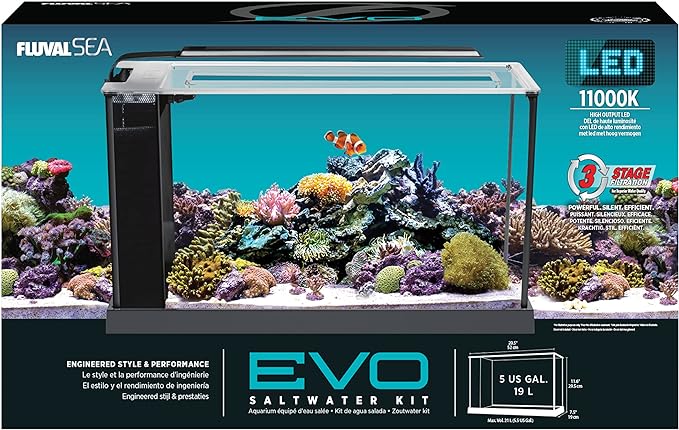 Fluval Sea Evo V Saltwater Fish Tank Aquarium Kit, Black, 5 gal, 10528A1