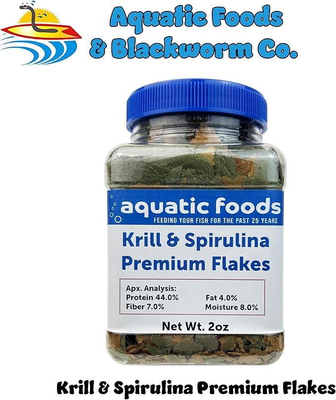 Premium Krill & Spirulina Flakes for Cichlids, Discus, Angels, Tetras, Guppies, Koi, Goldfish, All Tropical Fish Also Pellet Mix, Wafer Mix Included…2oz