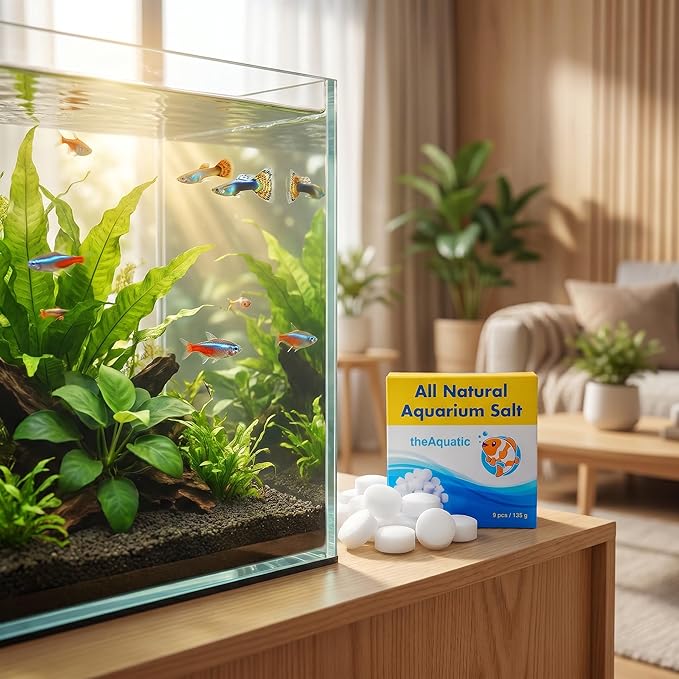Premium Aquarium Salt, Aquarium Salt Freshwater Tablets for Aquarium Water Treatments Essential Supplies (9 Tablets)