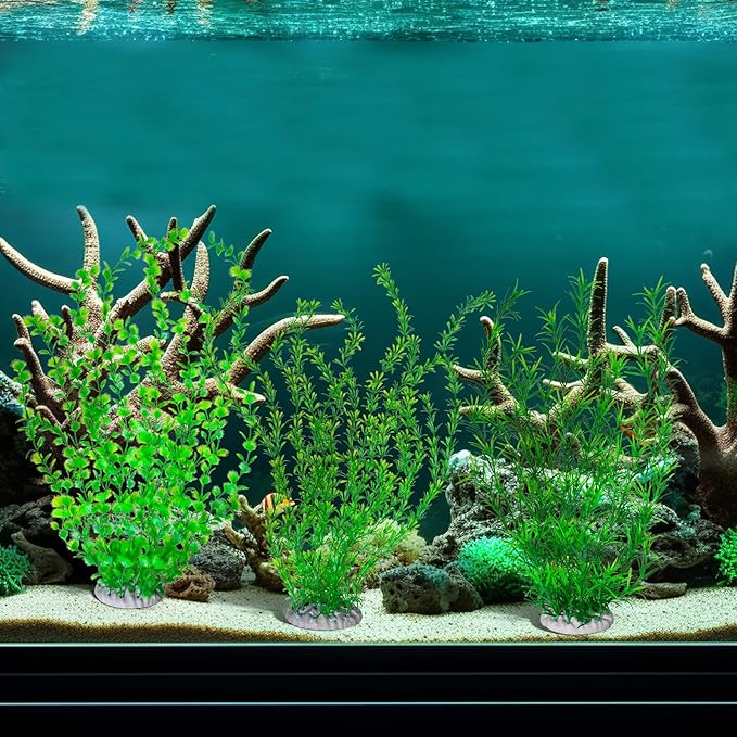 Qianyu 3 Pack Aquarium Plastic Decor Fish Tank Decorations Tall Artificial Green Grass Cluster Extra Large 23.6 Inch Underwater Plants Bendable Fish Tank Plants for Freshwater and Saltwater Tanks