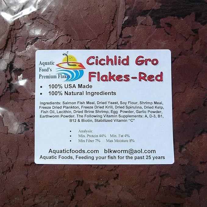 Cichlid GRO-Red Flakes, Discus, Angel Fish, Central & South American Cichlids for All Tropical Fish. Premium AF Flakes - 1/2-lb