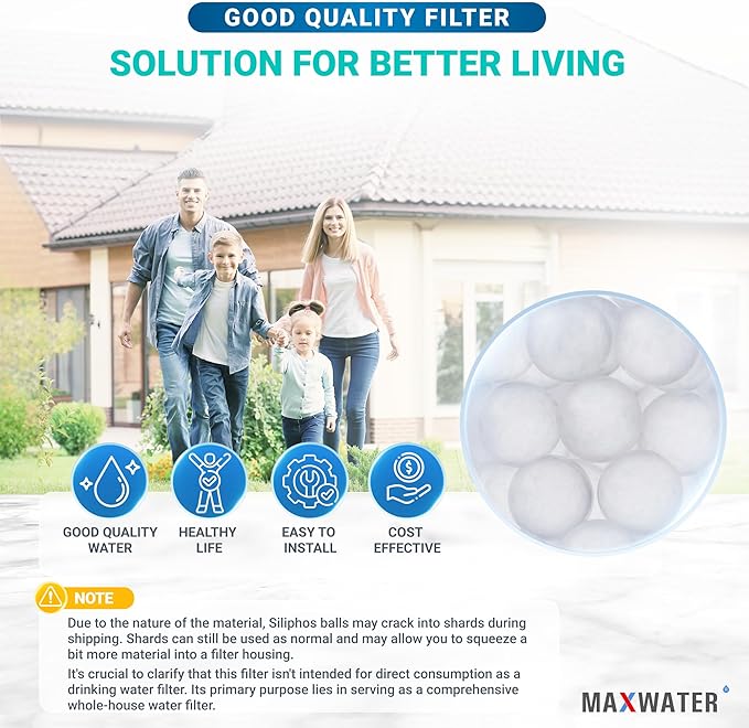 Max Water Anti-Scale Siliphos Crystals (1 LB), Slow-Dissolving Polyphosphate Beads, Anti-Scale Filter Media for Refillable Water Filters, Prevents Scale, Corrosion & Iron Stains
