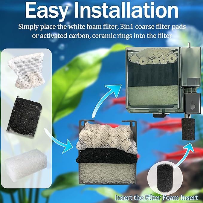 NEWKE 17 Pack Upgraded Three-Stage Filtration Tank Filter for AquaClear 50 Power Filter, Maintenance Kit Replacement for Fish Tank Filter for 20- to 50-Gallon Aquariums