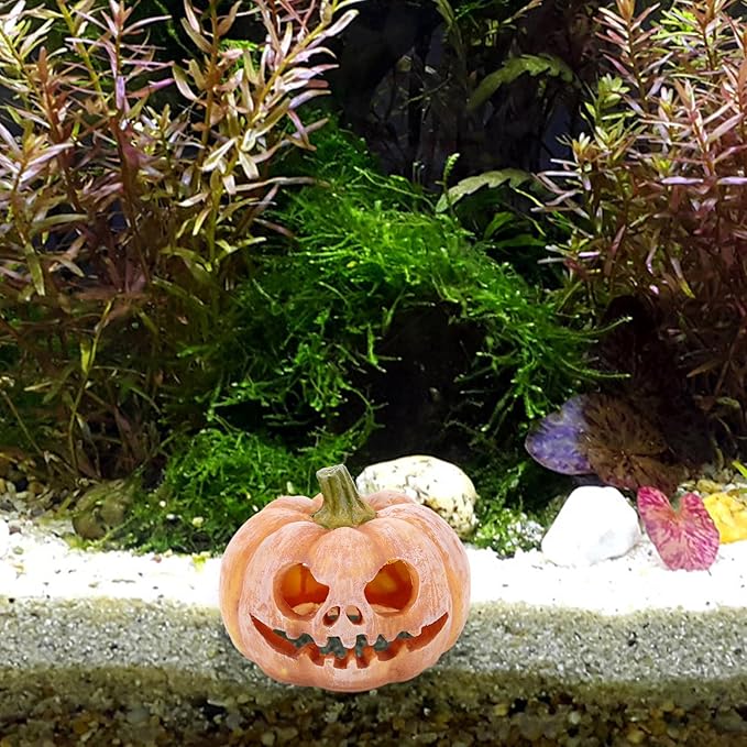 Milisten Orange Resin Halloween Pumpkin Fish Hideout, Aquarium & Terrarium Decor, Modern Realistic Simulated Modeling, Tabletop, All Seasons
