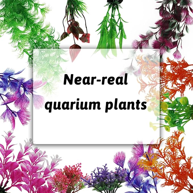 Aquarium Decorations Plants with Rockery View, 25pcs Aquarium Decor Plants and Rock Cave Hideout Ornaments, Fish Tank Accessories, Fish Tank Plants Plastic Decoration for Aquariums