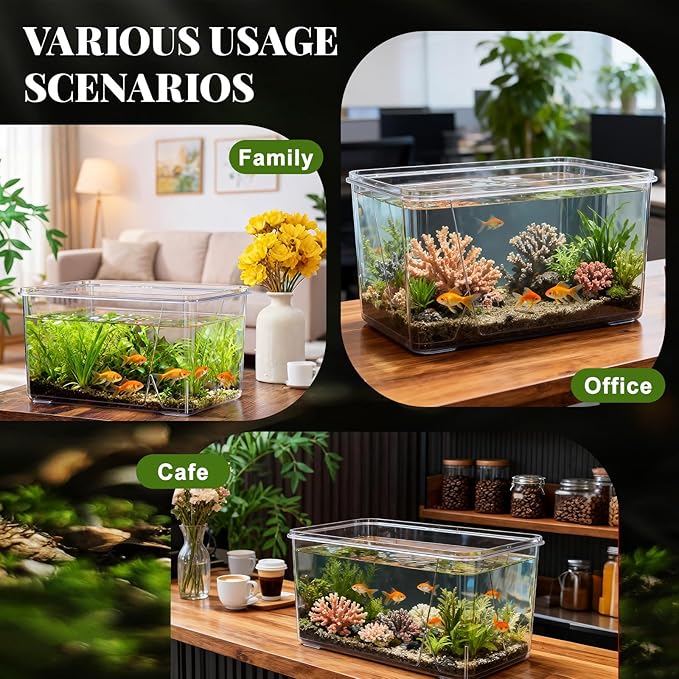Geelin 2.5 Gallon Plastic Fish Tank Large Bowl Shatterproof with Crystal Clear Clarity for Terrarium, Flower Vase Centerpiece Gift for Fish Lovers (Square)