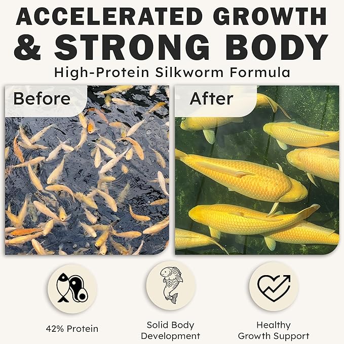 HARUTO Koi Food Growth Silk Worm 11lb ā High Protein Floating Pellets for Fast Growth, Strong Body & Bones, Immune Support, Clear Water Formula for Koi Fish Pond