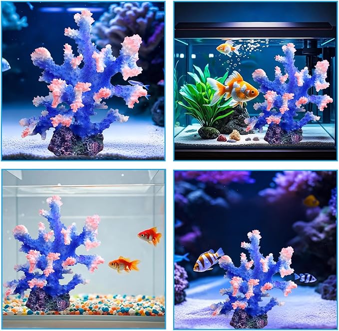 Premium Coral Reef Ornament - Lifelike Artificial Coral Decor for Saltwater & Freshwater Aquariums | Hand-Painted Blue, Aquarium-Safe Polyresin (5.7"×5.1"×6.3")
