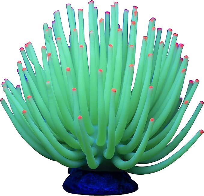 GloFish Anemone Ornament, Detailed Aquarium Ornament, Large Green, Creates A Glowing Effect (Pack of 6)