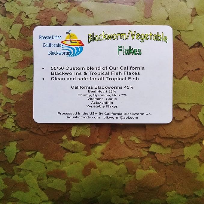 Flakes - 45% California Blackworm & Vegetable Flake Mix for Discus, Cichlids, Tetras, Guppies, Live Bearers, Pond Fish, All Community Tropical Fish Premium AF Flakes - 1-lb