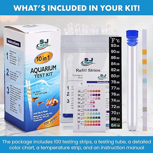 10 in 1 - Aquarium Test Strips | 100 Fast & Accurate Strips | Fish Tank Aquariums Water Test Kit & ebook | Aquarium Thermometer | Fish Tank Water Testing Kit for Fresh & Saltwater | Versatile Usage