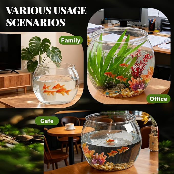 Geelin 0.8 Gallon Plastic Fish Tank Large Bowl Shatterproof with Crystal Clear Clarity for Terrarium, Flower Vase Centerpiece Gift for Fish Lovers (Round)