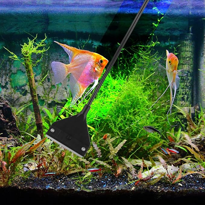 PEUTIER Algae Scraper for Glass Aquariums, 24.4 inch Extendable Handle Aquarium Scraper Scrubber Fish Tank Cleaner 2 in 1 Razor Scraper with 10 Blades Aquarium Cleaning Tools Fish Tank Accessories