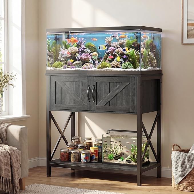 Petrova 20-29 Gallon Fish Tank Stand, Metal Double Aquarium Stand with Storage Cabinet, Heavy Duty 31.5" L* 16.54" W Tabletop, 330LBS Capacity, Grey