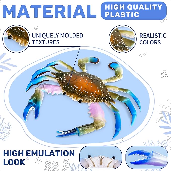 2 Pcs Plastic Crab Decor - Plastic Crabs with Realistic Texture and Blue Claws 6.6 X 5.3 Inch Size, Durable & Fade-Resistant - Detailed Figures for Aquarium Decor, Food Market Styling & Home Displays