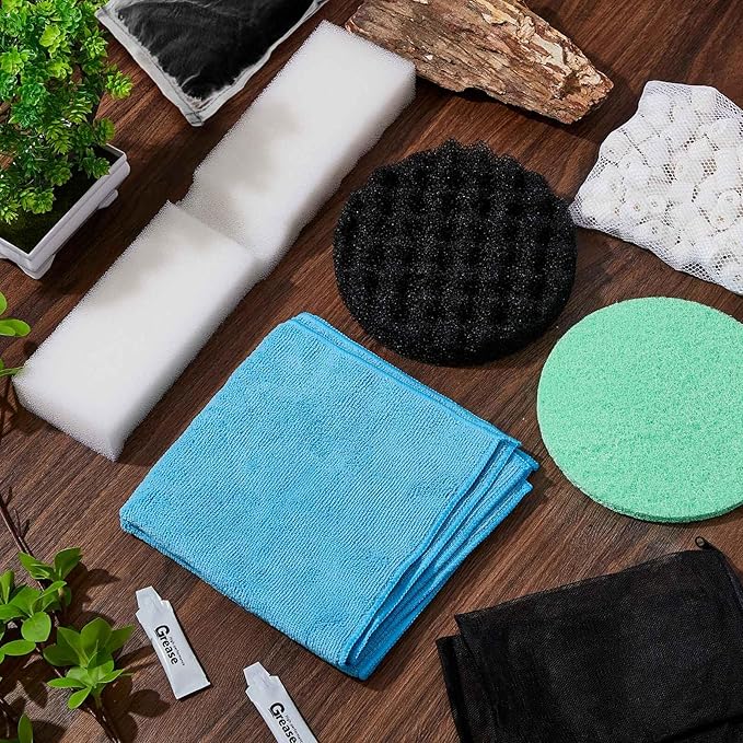Threlaco 28 Pcs Aquarium Media Kit Compatible with Fluval Fx4/ Fx5/ Fx6 Filter, Carbon Foam Pad, Phosphate Remover Pads, Activated Carbon, Foam Block, Silicone Lube, Towels, Ceramic Ring, Mesh Bag