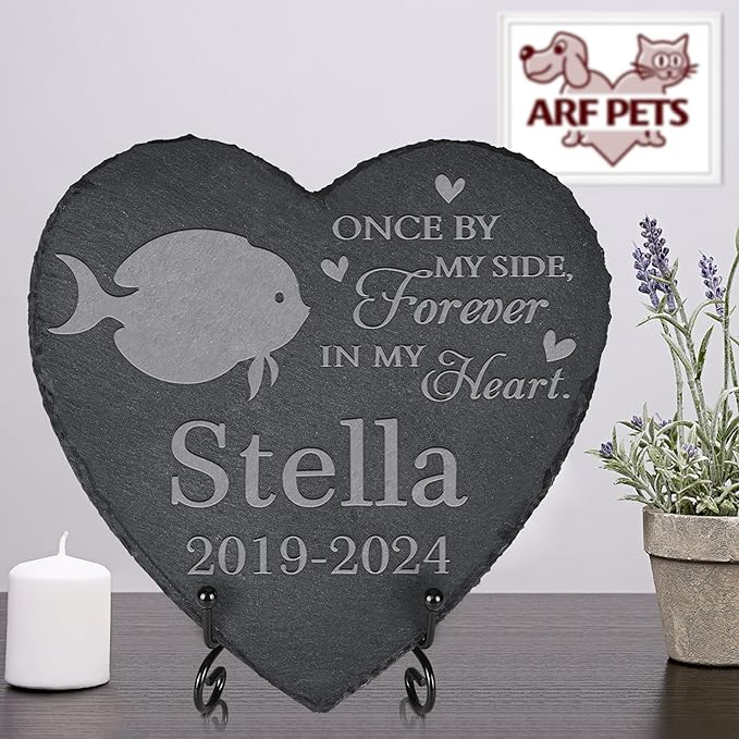 Personalized Pet Memorial, Fish Memorial Stone, Fish Tombstone, Fish Grave Marker, Fish Memorial Gifts, Fish Loss - Heart-Shaped