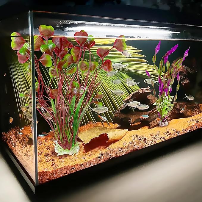 2PCS 16 Inch Aquarium Artificial Plastic Plant Decorations Ceramic Base Fish Tank Scenery Crafts Pet Supplies
