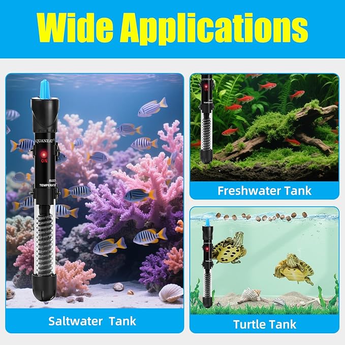 AQUANEAT Aquarium Heater, 200W Fish Tank Heater, Adjustable Submersible Water Thermostat with Thermometer