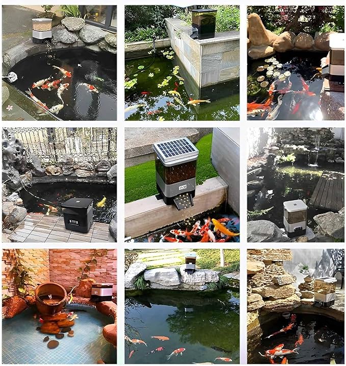 Automatic Fish Feeder - 10 L Large Capacity Vacation Timer, Moisture-Proof Outdoor Koi Fish Feeder, Support WiFi and Solar Panel Charging, for Fish Pond for Fish Tank