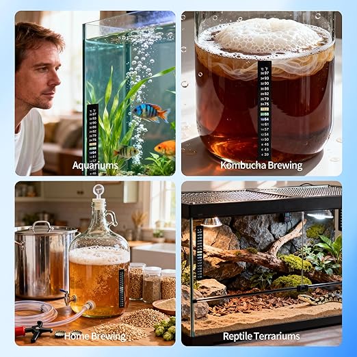 12 Pack Aquarium Thermometer Strips, 39-97℉ Fish Tank Thermometer Tape, Amphibian and Reptile Thermometer Stickers, Adhesive Brewing Thermometer Stickers for Kombucha, Wine & Beer