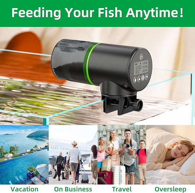 Aysoner Automatic Fish Feeder for Aquarium: Temperature Display Smart Fish Food Dispenser with Moisture-Proof for Betta Turtle Tank During Vacation