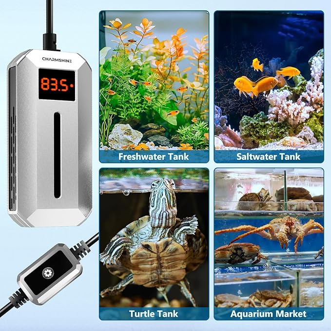 Submersible Aquarium Heater with LED Digital Display 50W Fish Tank Heater for 5-8 Gallon Freshwater Saltwater Tank, Auto Thermostat Overheat Protection(Not Suitable for Low-Water Turtle Tanks)