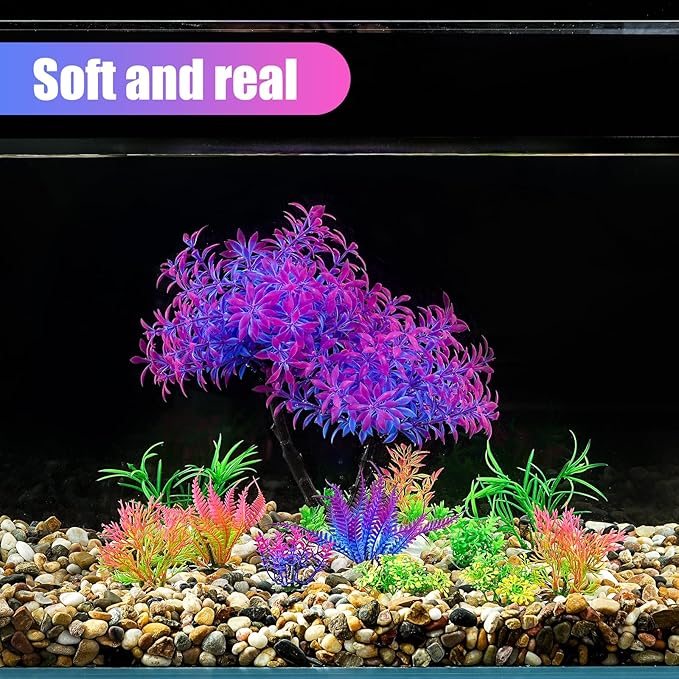 AQUANEAT Artificial Aquarium Plants, Fish Tank Purple Tree Decoration Set, Plastic Accessories, 11pcs