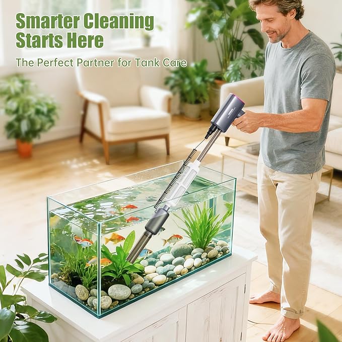 Cordless Aquarium Vacuum Gravel Cleaner: 6-in-1 Electric Fish Tank Cleaner, 36W Rechargeable & 650GPH Strong Suction Automatic Water Changer, Touch Control, Fits 5–150 Gallon Tanks