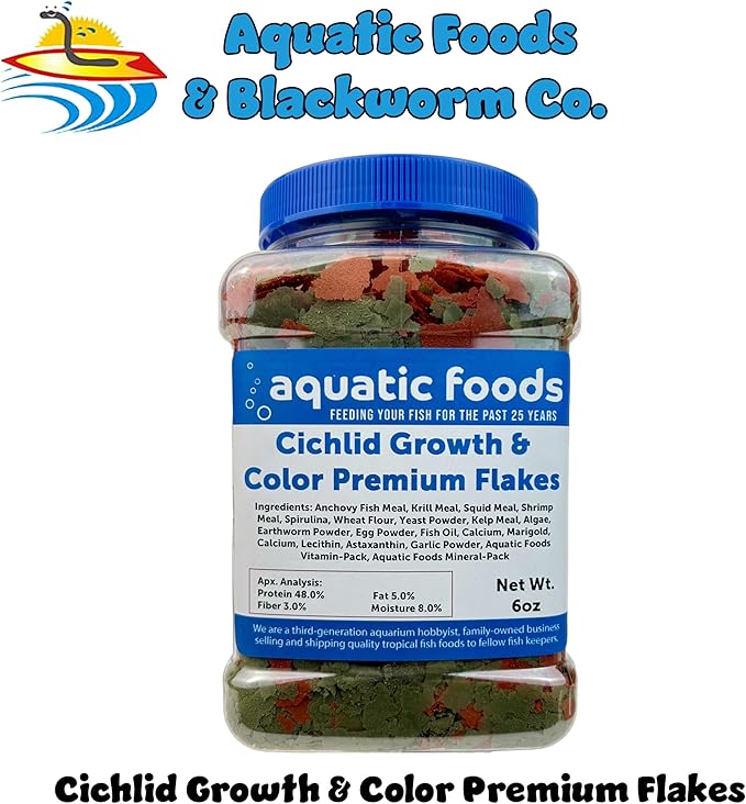 Premium Cichlid Growth and Color Enhancing Flakes with Spirulina, Color Enhancing Astaxanthin Also Pellet Mix, Wafer Mix Included…6oz
