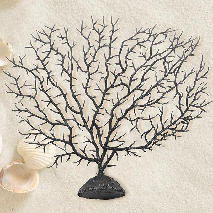 Piutouyar 2Pcs Sea Fan Coral Decorations, Black Simulation Sea Coral Branch for Aquarium Ornament Fish Tank Landscape (11.8inch+6.7inch)