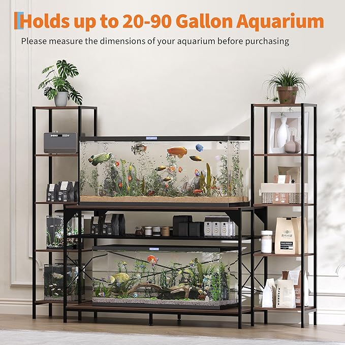 Garvee 20-90 Gallon Fish Tank Stand ,Aquarium Stand with Power Outlet,Heavy-Duty Reptile Terrarium Stands with 12-Leg Support and 4-Tier Storage Shelves,Fish Tank Table Aquarium Table,Load 860lbs