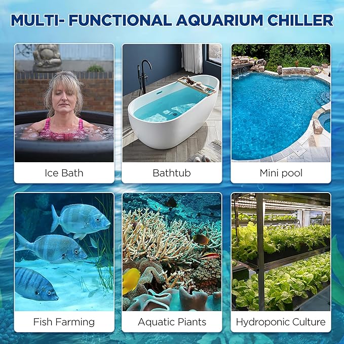 Aquarium Chiller 79gal,300L Fish Tank Water Chiller, Water Cooler Cooling System – 1/3HP Water Chiller Fast Colling for Bathtub Hydroponics Fish Axolotl Jellyfish Coral Crystal Shrimp110v and Fittings