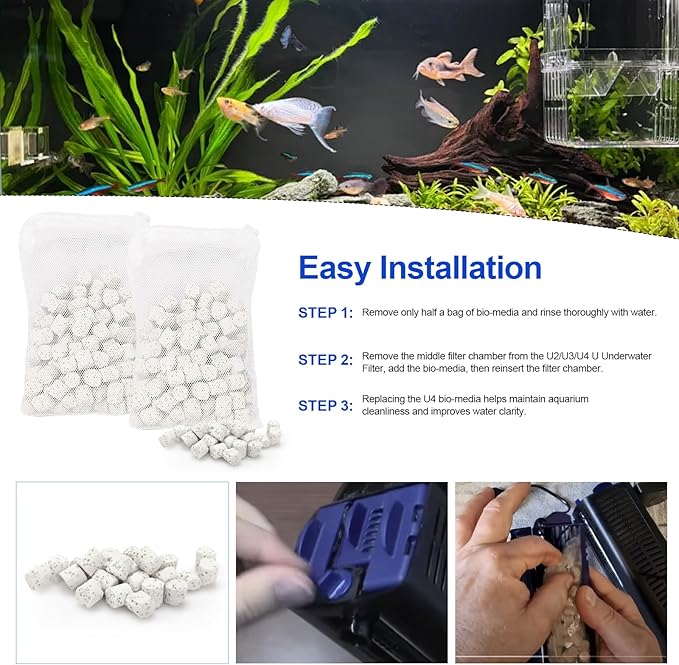 2 Pack of Bio-max Aquarium Filter Media Replacement for Fluval U Underwater Filter, 3.88Oz/110g Bio Ceramic Rings Filter Media for U2/U3/U4 Filters