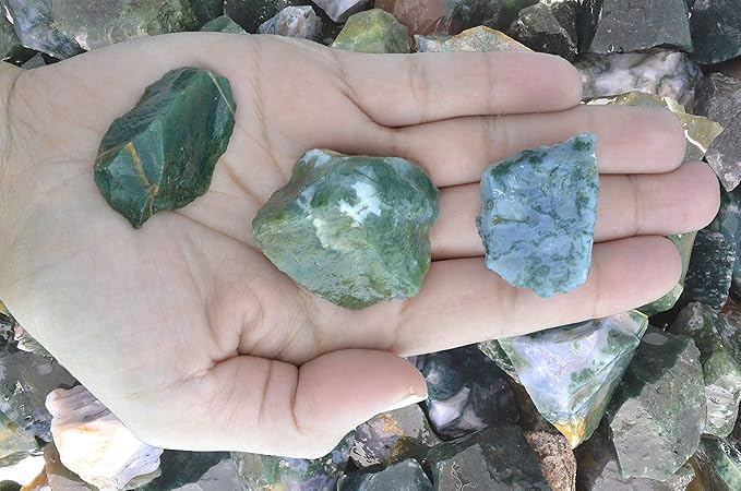 Fantasia Materials: 18 lbs Green Moss Agate Rough Stones from India