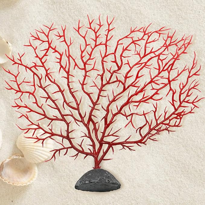 Piutouyar 2Pcs Sea Fan Coral Decorations, Red Simulation Sea Coral Branch for Aquarium Ornament Fish Tank Landscape (11.8inch+6.7inch)