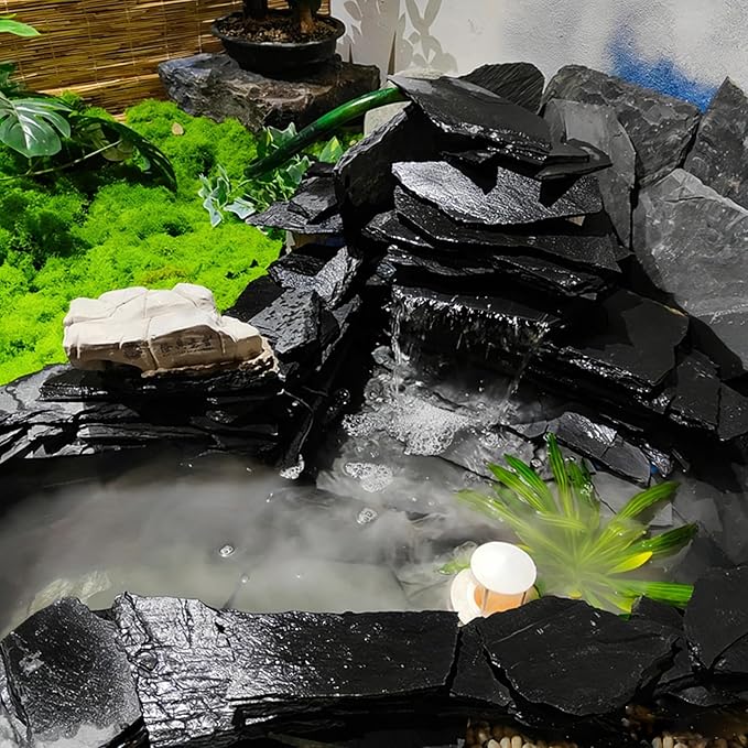 YISZM Slate Rock for Aquarium, 3-5 Inch Polished Natural Stone Rocks, Fish Tank Decor, Aquascaping Rocks, Safe for Aquariums, Terrariums, 5 lbs