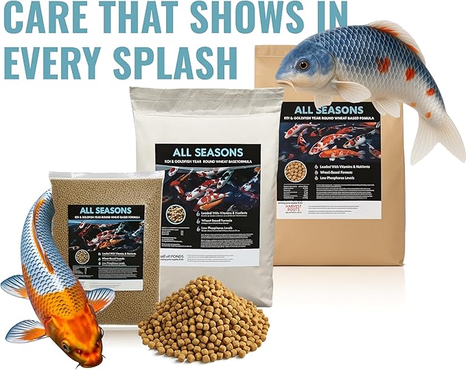 HALF OFF PONDS All Seasons Koi Fish Food - 30 lb Floating Pellets, 5mm Size - Goldfish Food for Ponds - 28% Protein with Wheat Germ & Vitamins - Ideal for Year-Round Feeding & Water Clarity