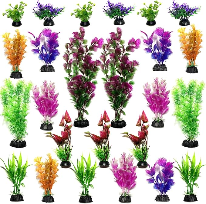 25 Pack Aquarium Plants, Fish Tank Decoration Colorful Artificial Fish Tank Decorations for Household and Office Aquarium Simulation, Small to Large and Tall